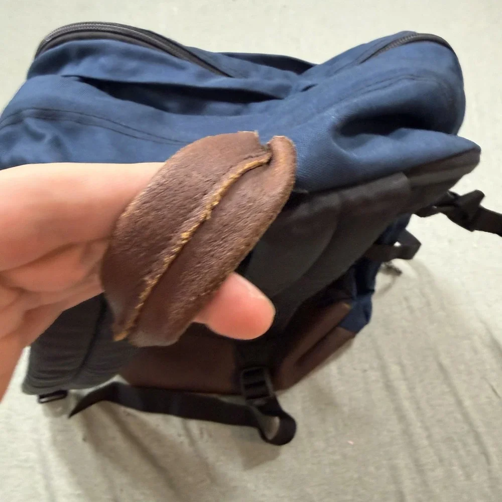 Eastpak Backpack Large Navy Blue Vintage Made in USA Leather Bottom Canvas Bag